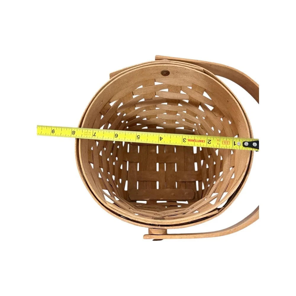 Longaberger Basket Handwoven Round Tapered Swinging Handle Natural Wood USA Made